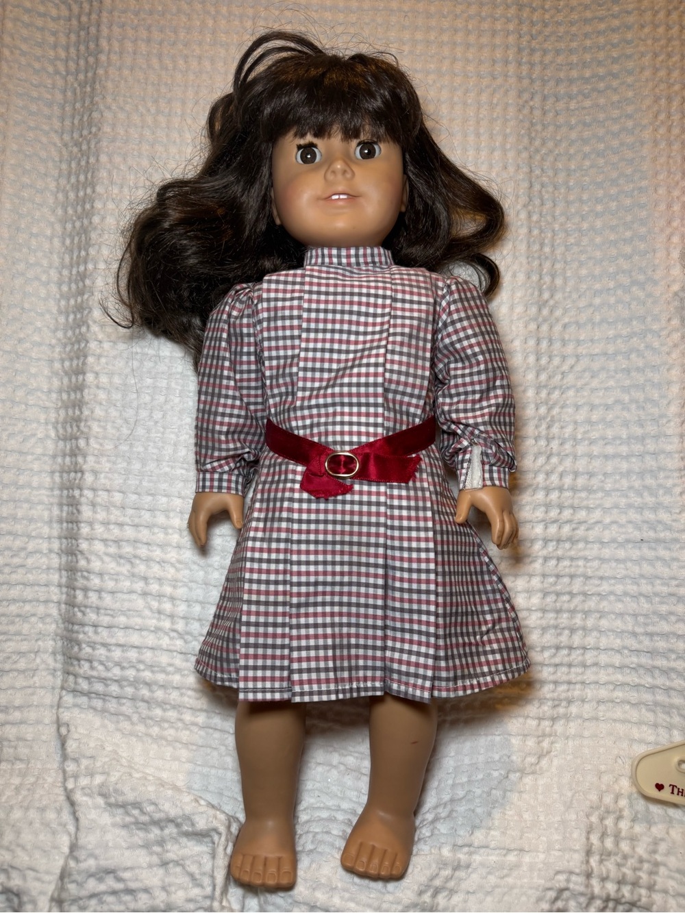 American Girl Red and White Plaid Doll Dress with Velvet Belt